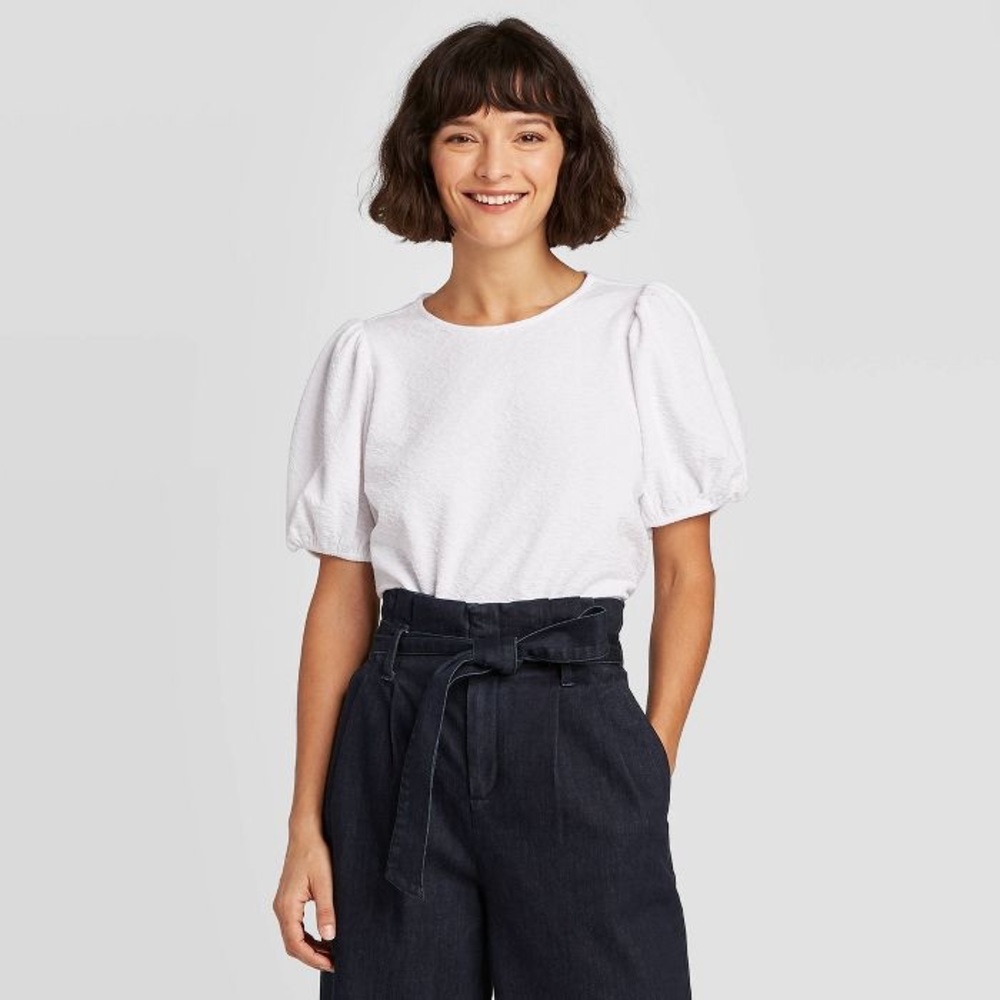 A New Day Puff Sleeve Crew Neck Top